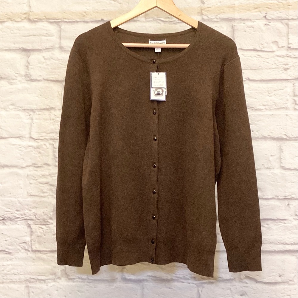 croft & barrow Brown Button-Front Crewneck Cardigan